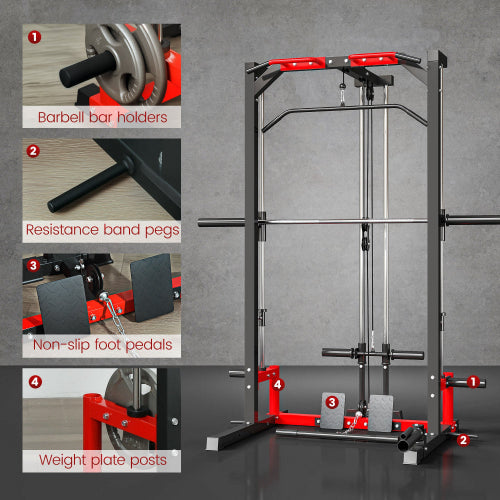 Smith Machine Power Rack – Multi-Function Home Gym with Lat Pulldown & Landmine