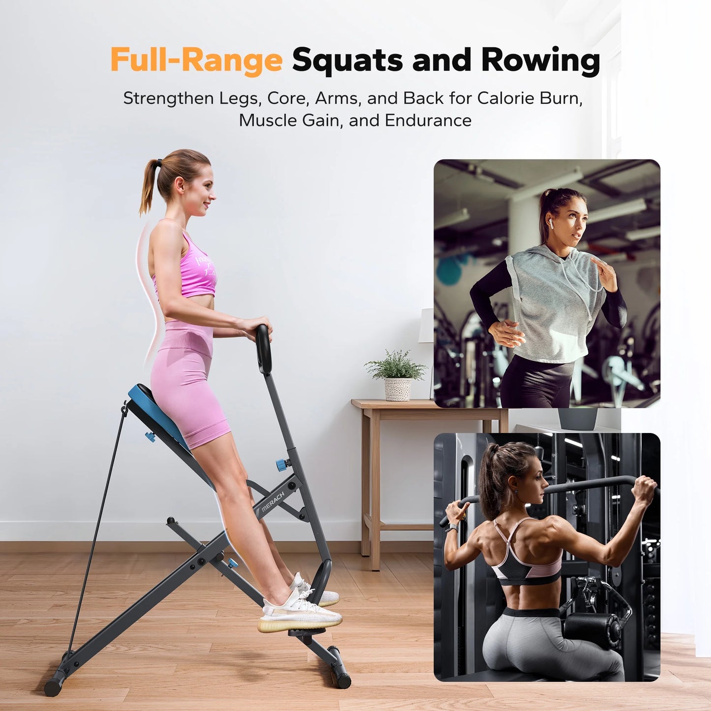 Deep Squat Machine, Adjustble Glutes Workout Equipment for Home Gym, 350 Lbs Capacity