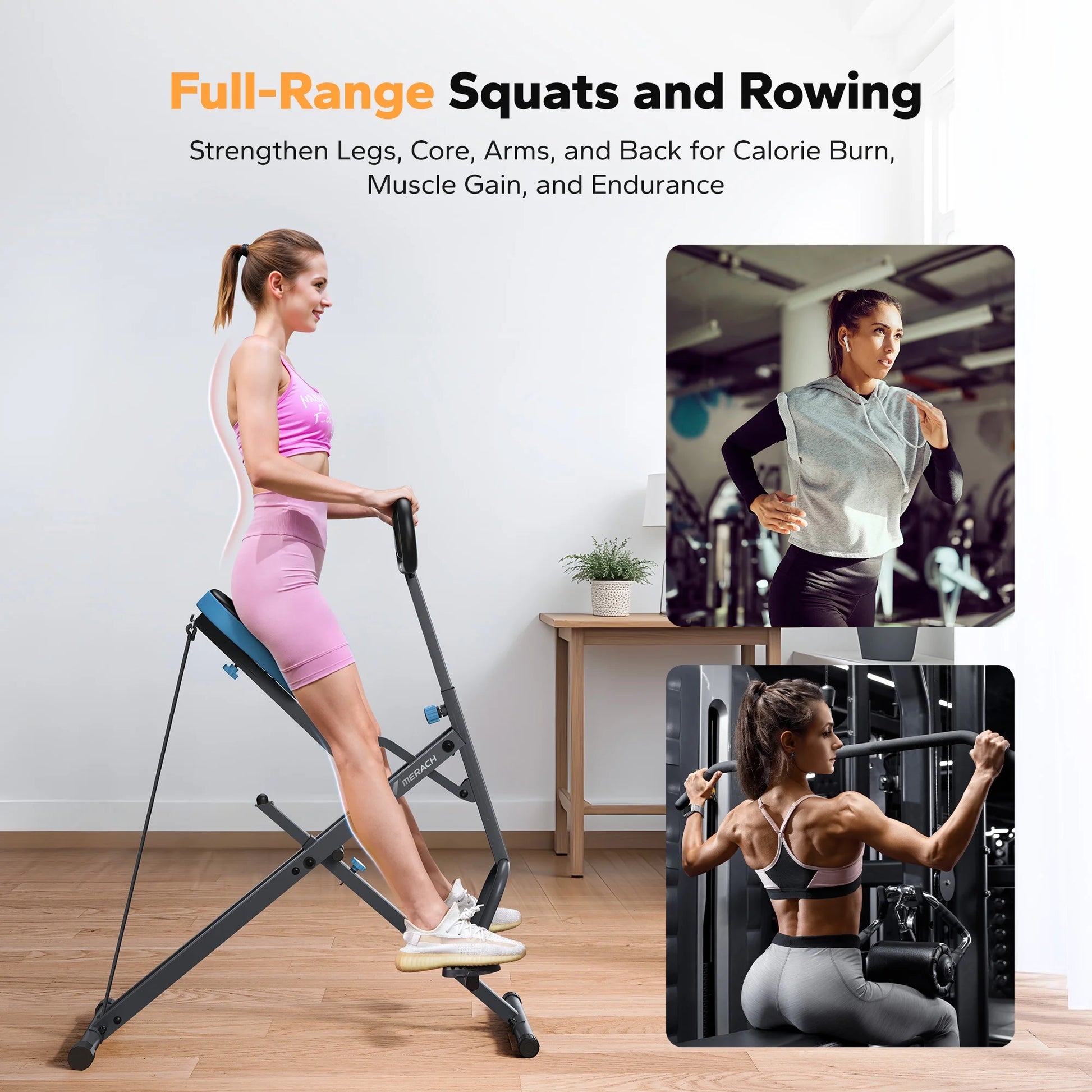 Deep Squat Machine, Adjustble Glutes Workout Equipment for Home Gym, 350 Lbs Capacity