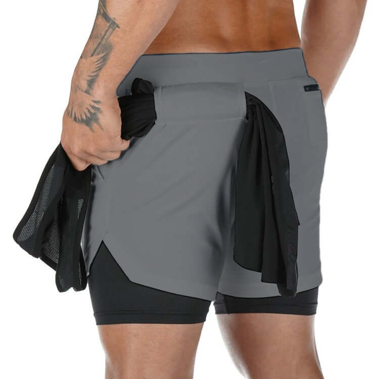 Men's quick-dry jogging shorts showcasing double-layer design and breathable fabric for ultimate comfort.