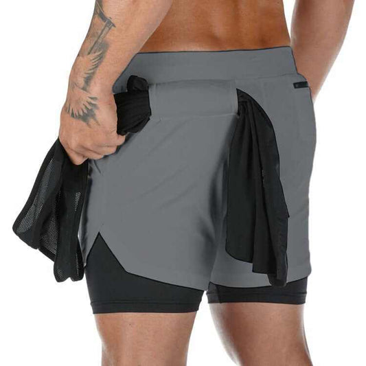 Men's quick-dry jogging shorts showcasing double-layer design and breathable fabric for ultimate comfort.