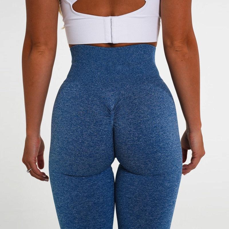 SculptFlex Seamless High-Waist Performance Leggings showcasing a woman's back view in blue, highlighting the lift effect.