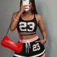 Color Contrast Printed Slim Fit Sexy Sports Vest Short Top Drawstring