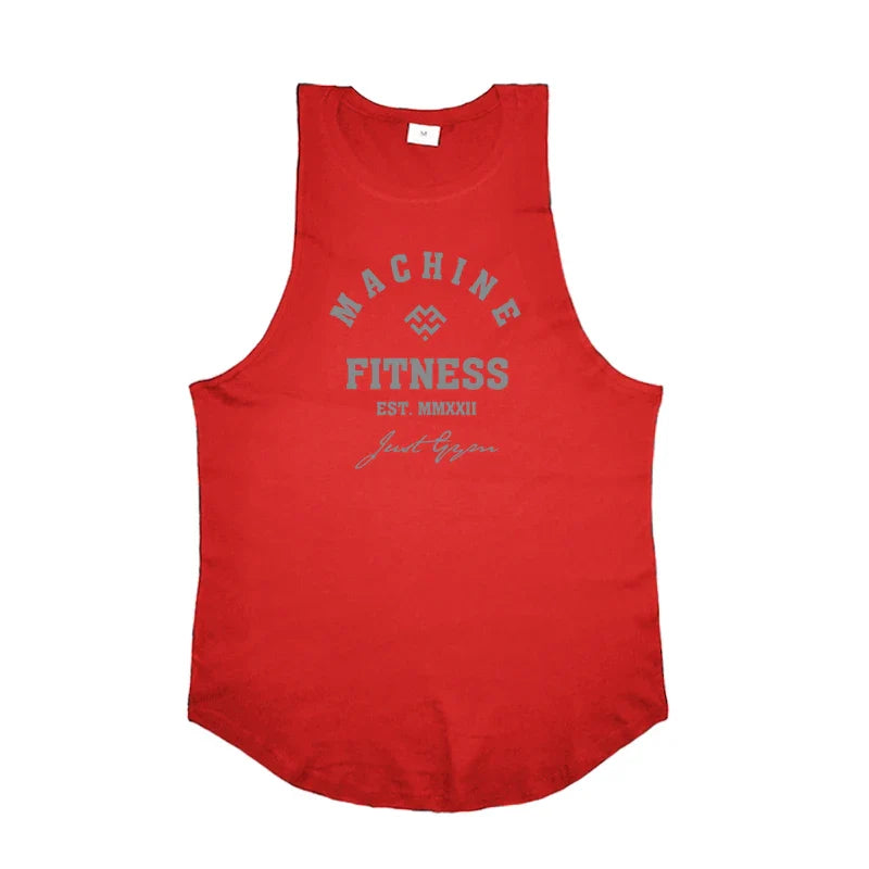 FlexFit Cotton Performance Tank in red, showcasing a sleeveless design for comfortable, unrestricted workouts.