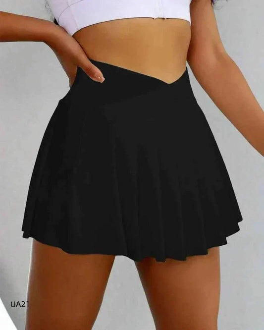 Women's 2-in-1 flowy athletic skirt shorts with built-in liner and stretchy waistband for activewear use