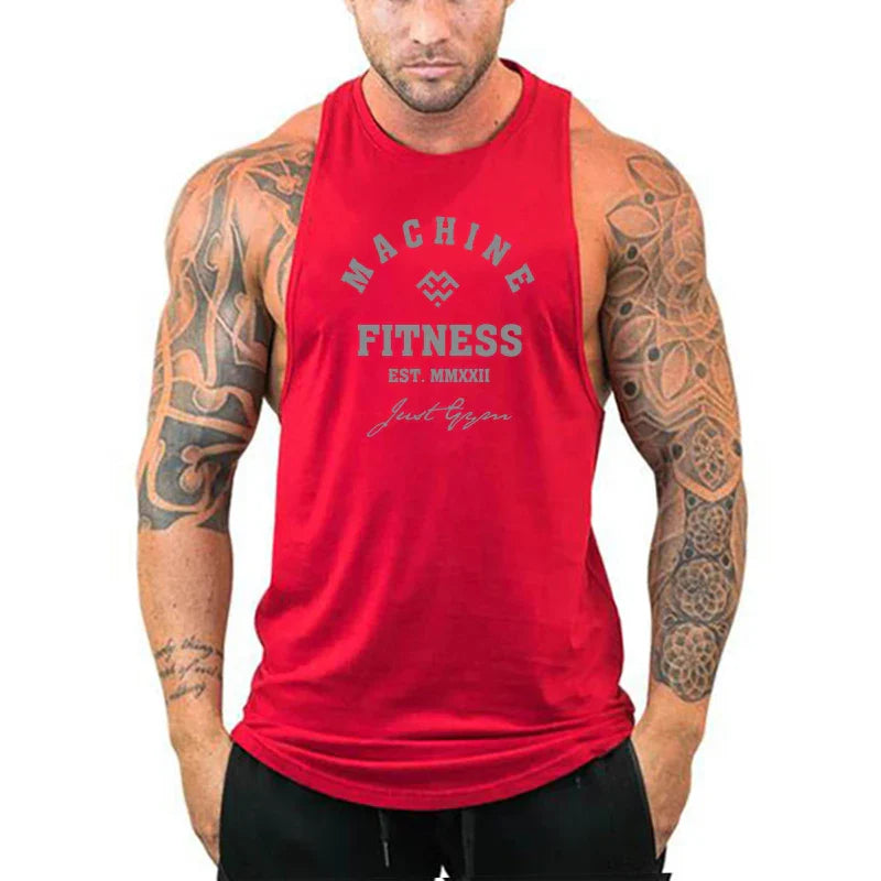 FlexFit Cotton Performance Tank in red, showcasing a sleeveless design for comfort and breathability during workouts.