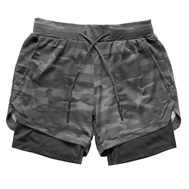 StealthFlex 2-in-1 Performance Training Shorts in camouflage design, ideal for intense workouts and free movement.