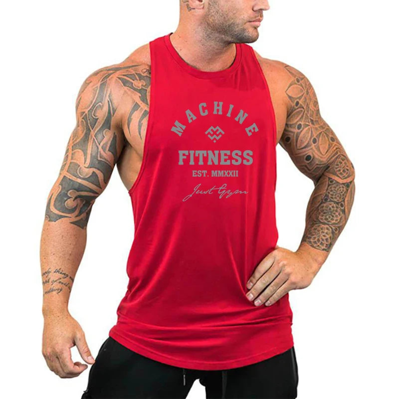 FlexFit Cotton Performance Tank in red, designed for comfort and mobility for gym workouts.