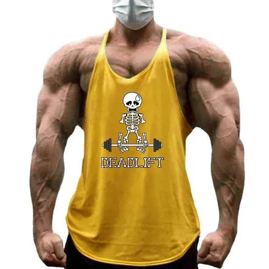 Men wearing colorful men's gym muscle workout sleeveless tank tops during workout sessions
