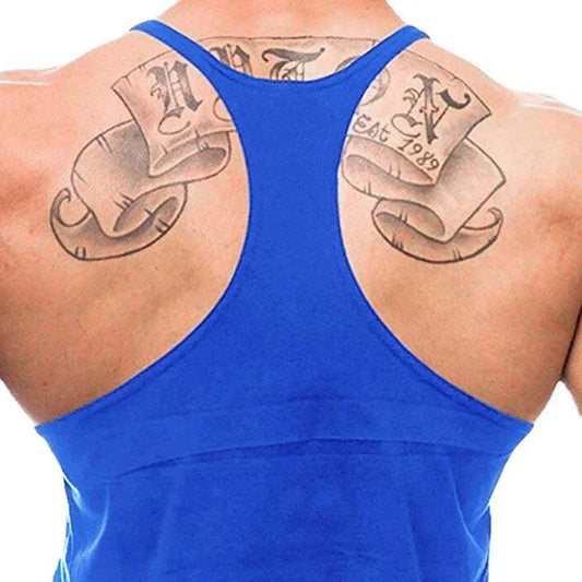 Men's gym muscle workout sleeveless tank top in red, designed for fitness and muscle definition