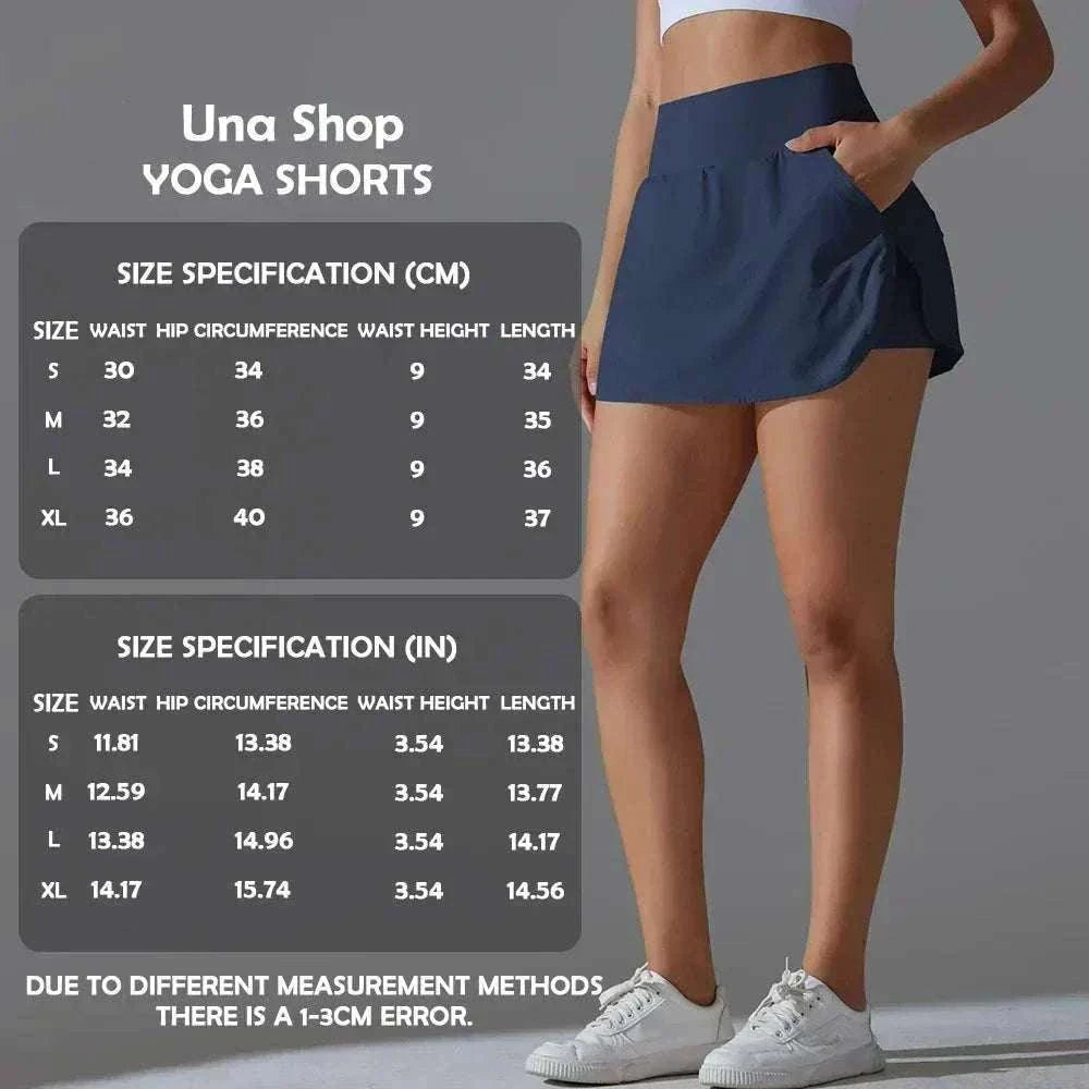 black silhouette pocket yoga shorts with layered high-waist design for women fitness and activewear
