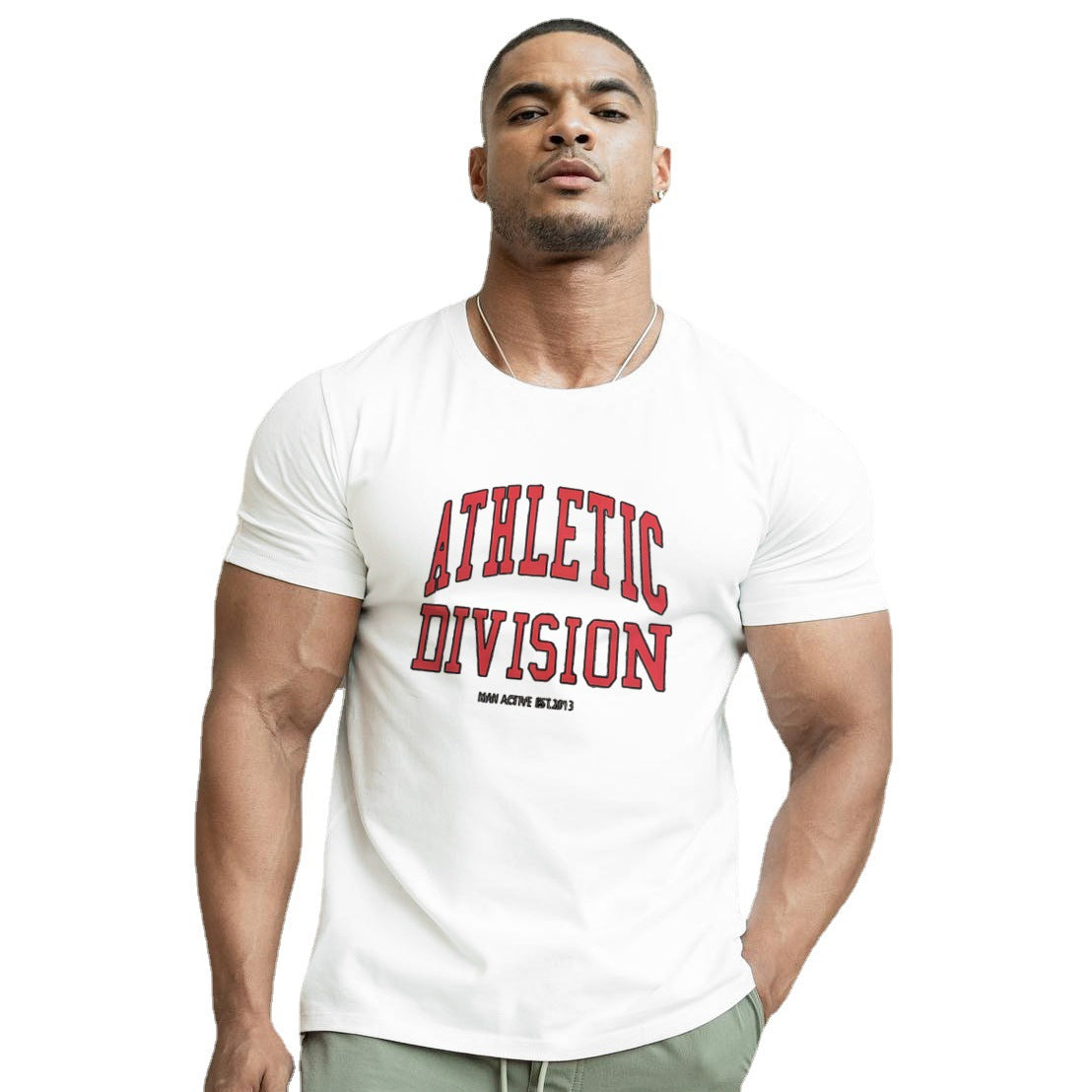 Men wearing trendy workout short sleeve t-shirt in black and white colors