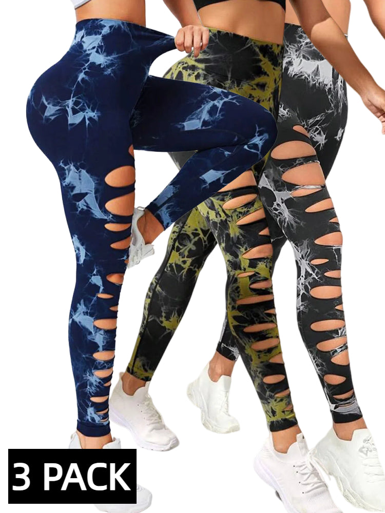 3‑Pack Butt‑Lifting Yoga Leggings – Hollow‑Out Tummy Control Athletic Pants