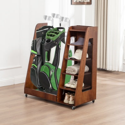 Heritage Wood Golf Bag Organizer – Premium 2-Bag Storage Rack