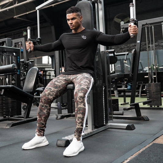 Men’s Stretch Camouflage Training Pants – Side Stripe Workout Fit