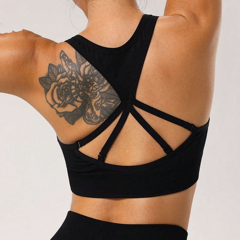 Beauty‑Back Seamless Knitted Sports Bra with Chest Pad for Women