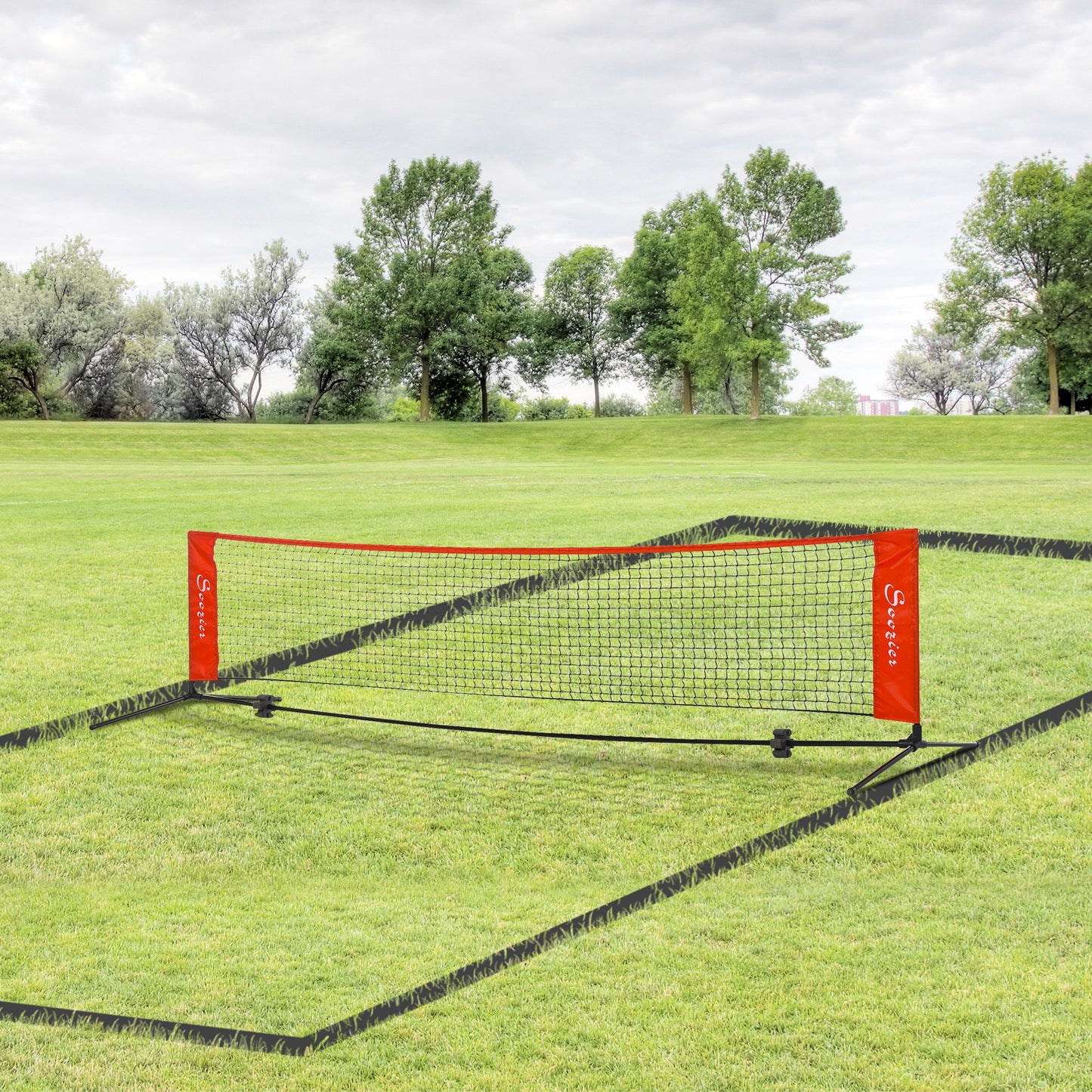 10ft Portable Multi‑Sport Net with Sideline & Carry Bag – Red
