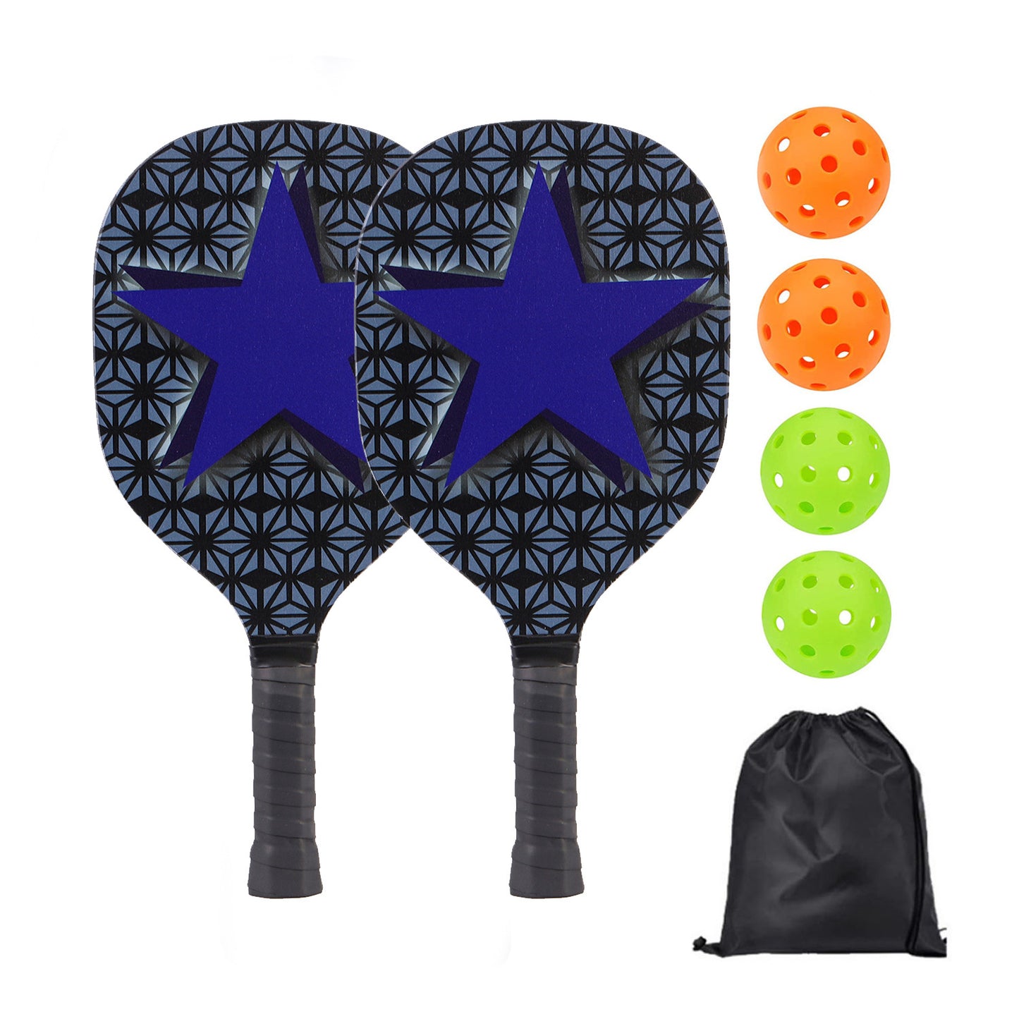 Poplar Wood Pickleball Paddle Set with UV Printing – Durable Paddles + Balls + Bag