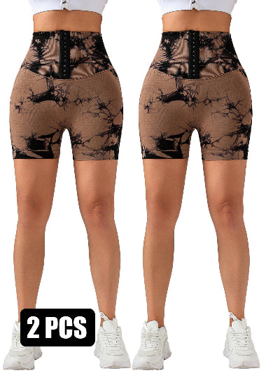 2 Pack-Tie Dye Lifting High Waist Skinny Stretch Gym Shorts