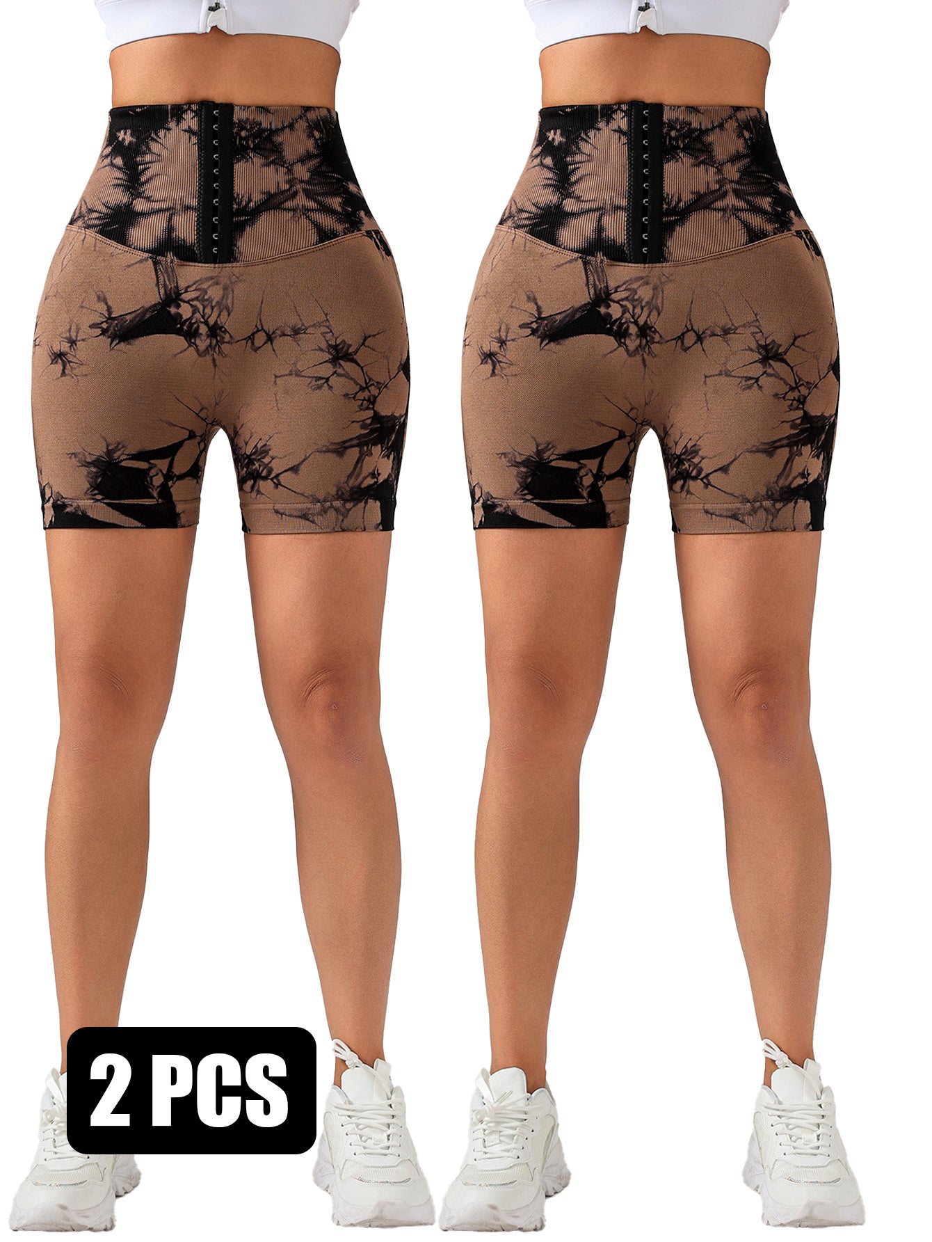 2 Pack 3-ROW HOOK Seamless Sexy Tie Dye Shorts Scrunch Butt Lifting Tummy Control High Waist Quick Drying Sports Yoga Shorts