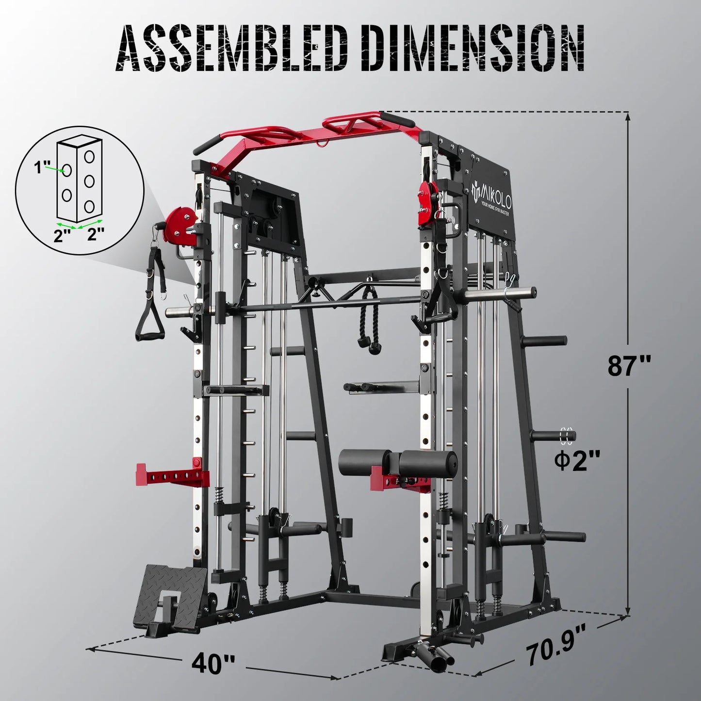 Smith Machine Home Gym, 2200 Lbs Power Rack Cage with Cable Crossover, Weight Bar, 360° Landmine, Barbell Holders and Other Attachments, Total Body Strength Training Cage