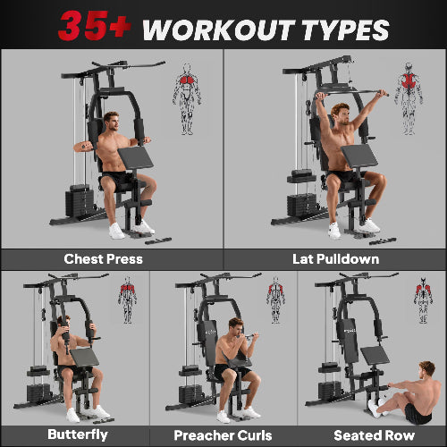 Premium Multifunction Home Gym System with 99-Lb Weight Stac