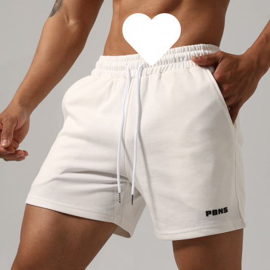 Men's black workout shorts with stretch and padding, mid-waist cotton casual shorts