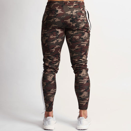 Men’s Stretch Camouflage Training Pants – Side Stripe Workout Fit
