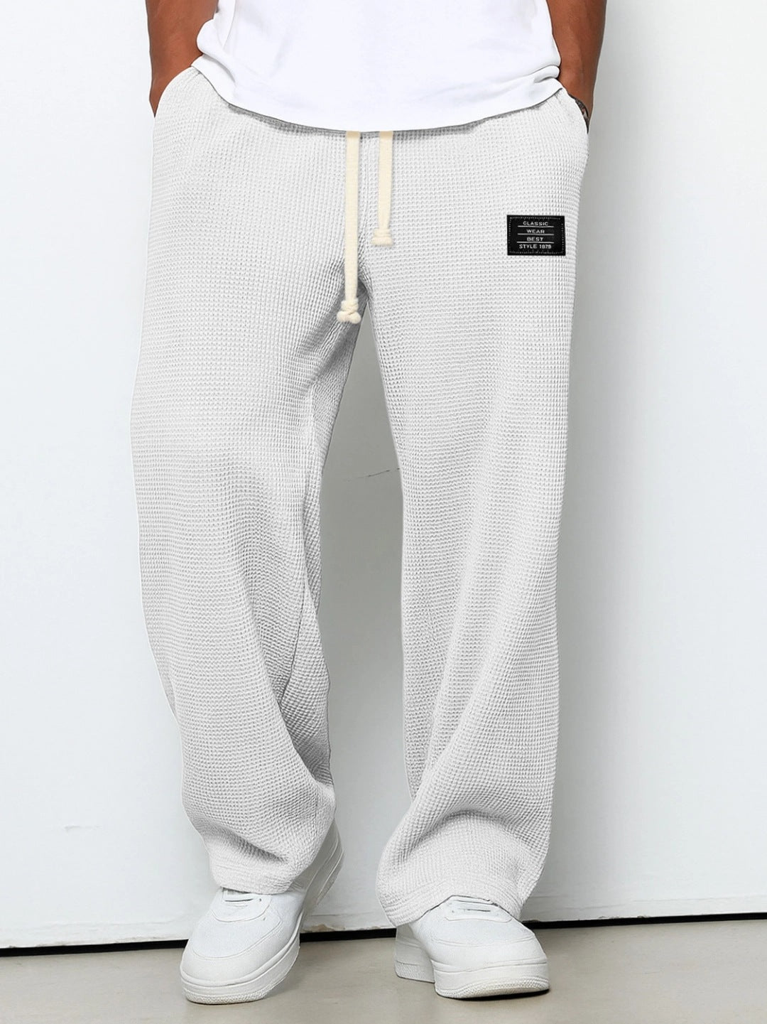 Men's waffle-knit straight-leg sweatpants, product detail 8