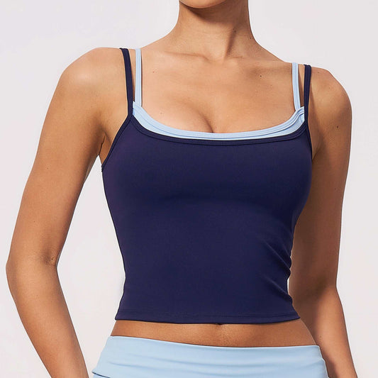 Color-blocking yoga tank top for women, quick-drying sportswear with fixed double straps