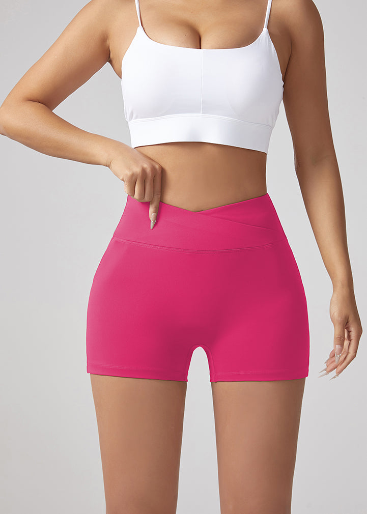 V‑Waist Women’s Workout Shorts – Stretch Pocket Button Peach‑Hip Fit