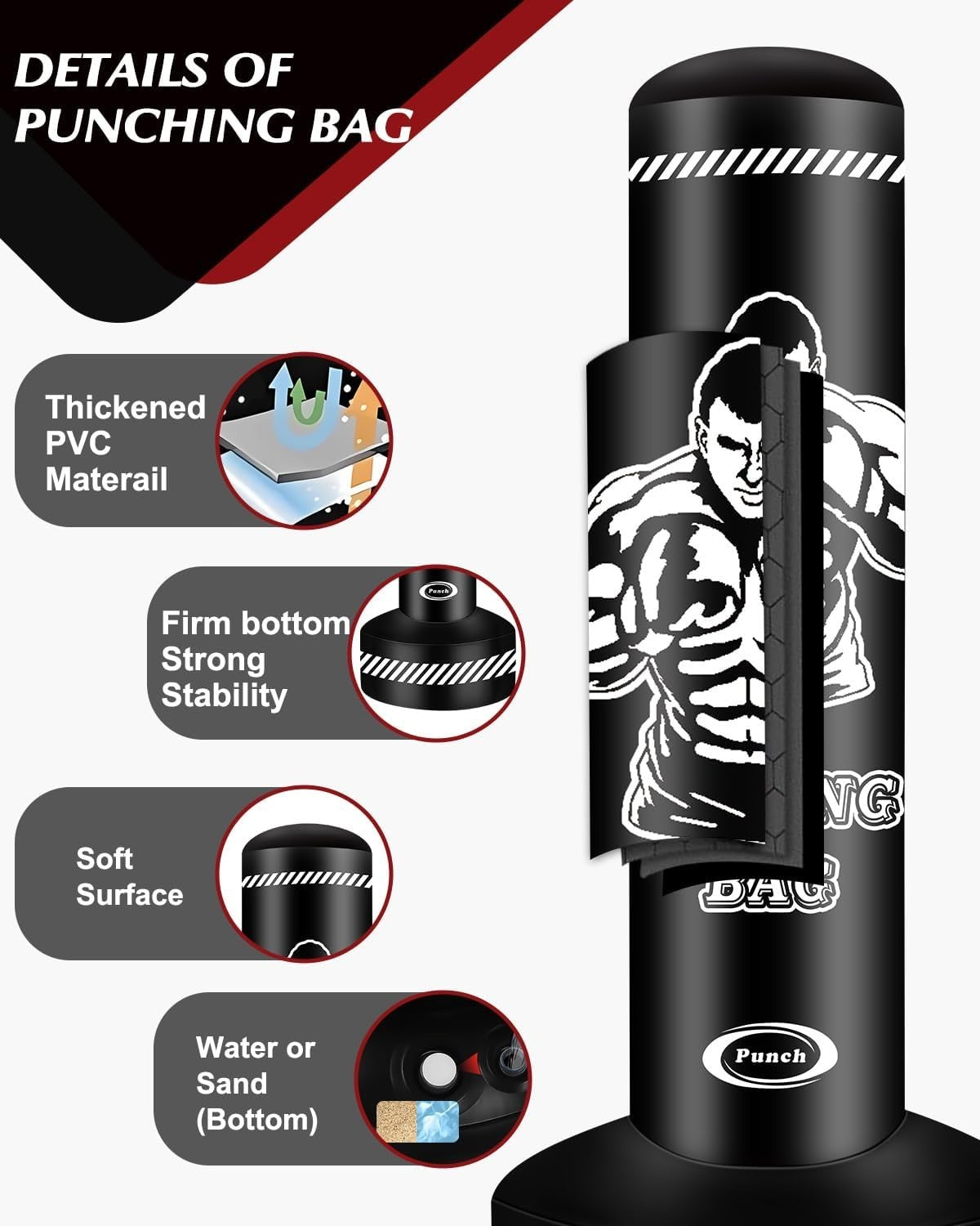 Heavy Punching Bag Boxing Free Standing Fitness MMA Fitness Training Equipment