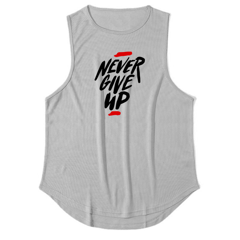 Men's summer workout vest with letter pattern in white color, sports style acetate fiber fabric