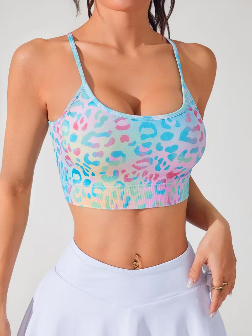Women’s Summer Cross Thin‑Strap Floral Sports Bra – Breathable Daily Activewear