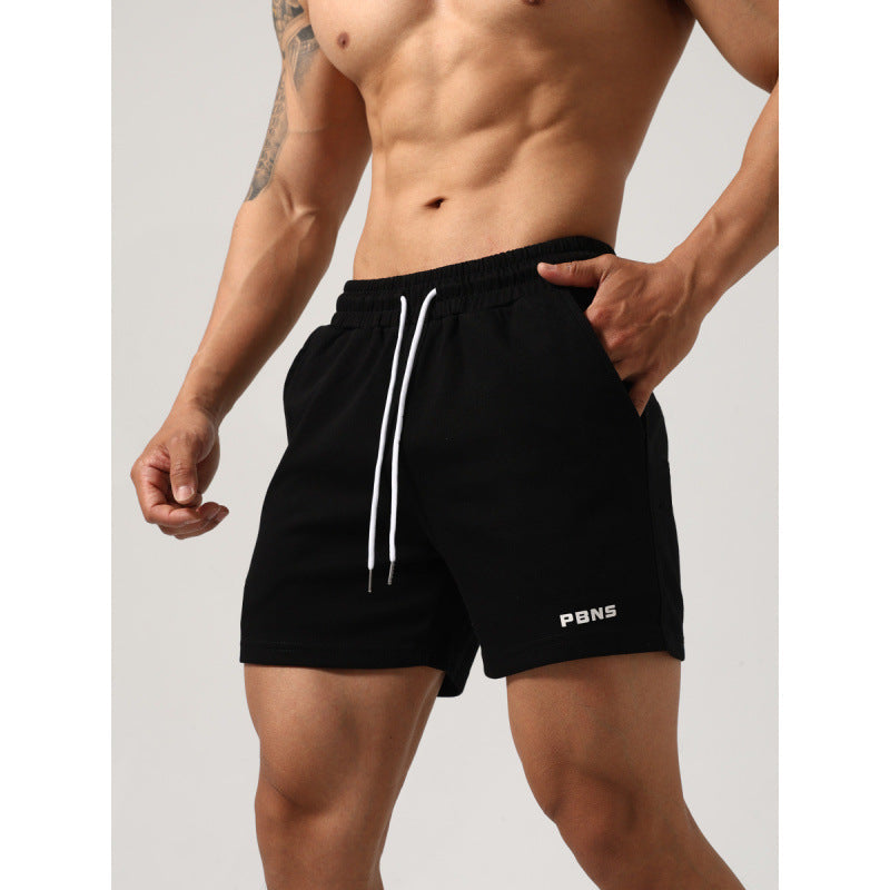 Men's workout shorts with padding, mid-waist, cotton fabric in black, white, gray, and green colors