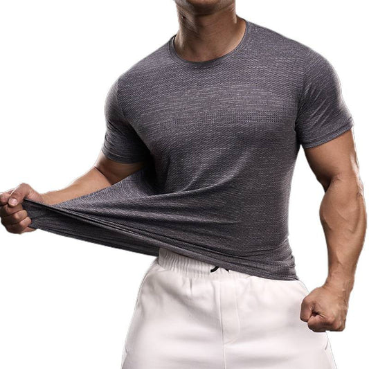 Breathable Men's Training Shirt in Grey - Stretchy Quick-Dry Fabric Details | GearrUp