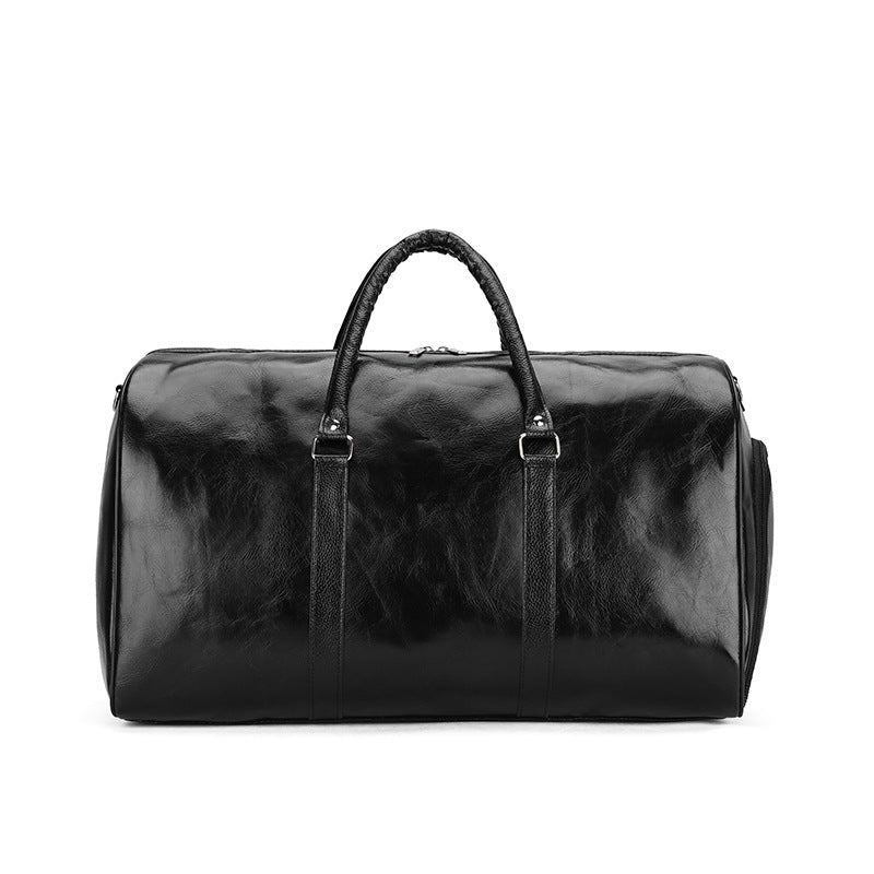 Retro business trip men's sports gym bag with large capacity in blue PU leather