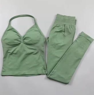 Sports Yoga Pants Back-shaping Camisole Waist-cinching Workout Tank Top And Long Pantscomplete Outfit Set