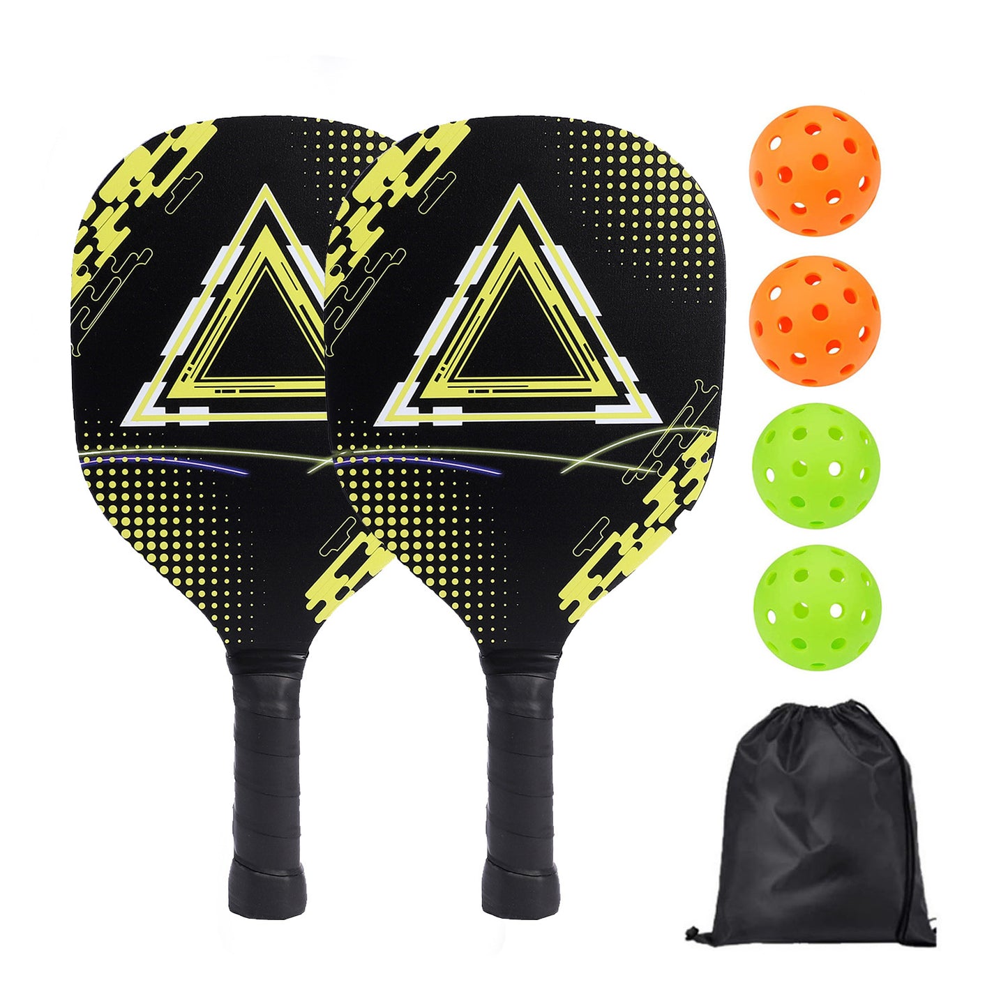 Poplar Wood Pickleball Paddle Set with UV Printing – Durable Paddles + Balls + Bag