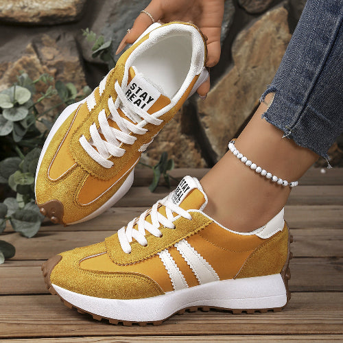 Urban Cloud: Women’s Striped Platform Sneakers – Breathable Everyday Walkers