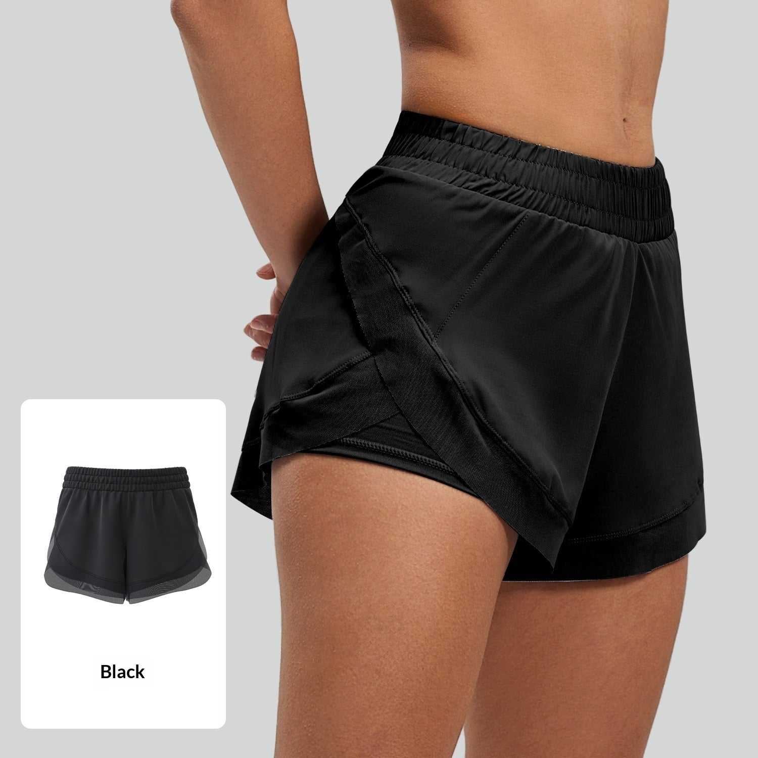 Seamless workout fitness shorts with pockets for women in blue and black