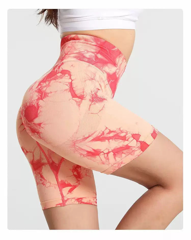 Prism Flow Tie-Dye Yoga Shorts – High-Stretch Lycra Performa