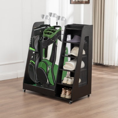 Heritage Wood Golf Bag Organizer – Premium 2-Bag Storage Rack