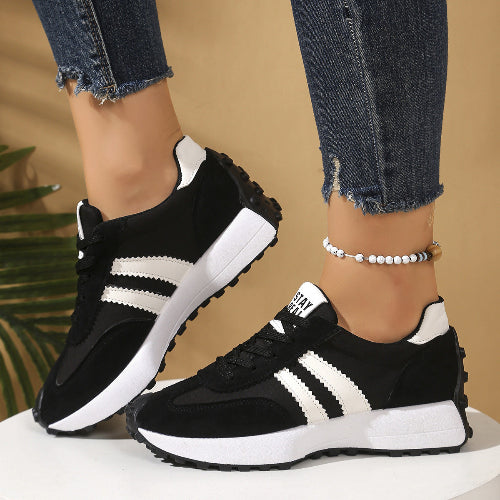 Urban Cloud: Women’s Striped Platform Sneakers – Breathable Everyday Walkers