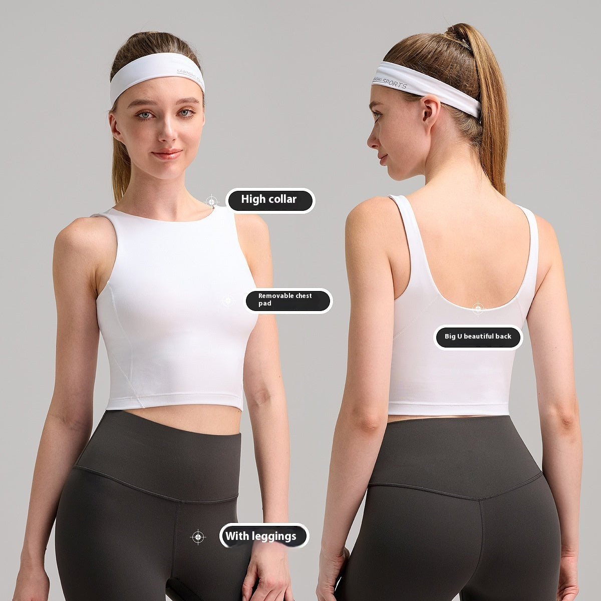 High‑Neck Women’s Yoga Sports Bra – Brushed Soft Beauty‑Back Vest