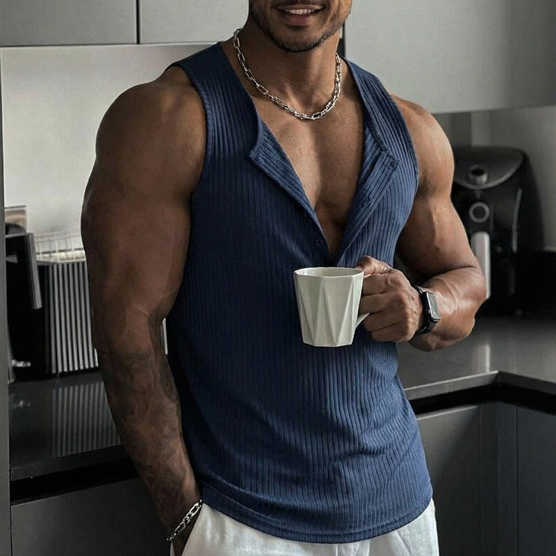 Premium Multi-Button Ribbed Fitness Shirt for Men - GearUp
