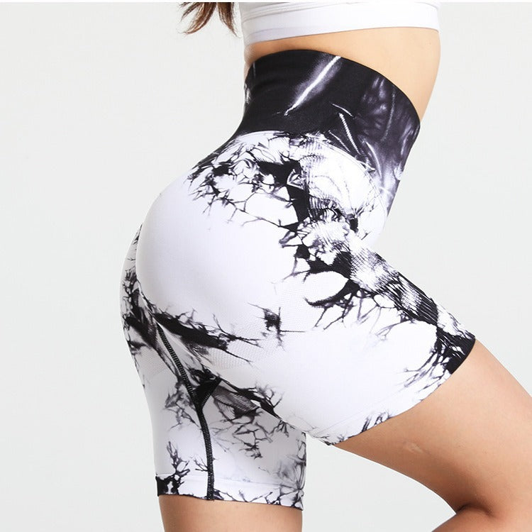Prism Flow Tie-Dye Yoga Shorts – High-Stretch Lycra Performa