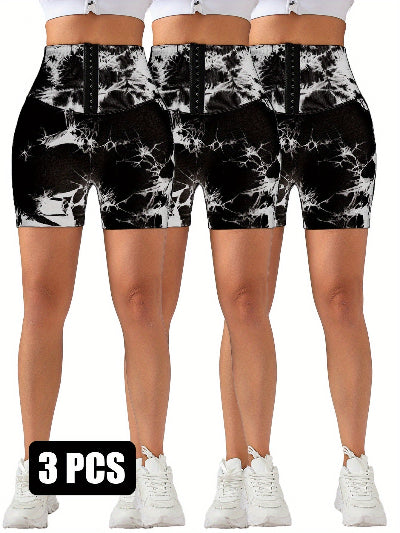 3 Pack-Tie Dye Lifting High Waist Skinny Stretch Gym Shorts