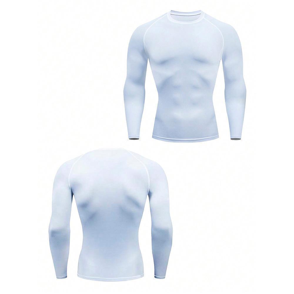 Men's tight-fitting muscle-fit long-sleeve athletic workout T-shirt in various colors and sizes