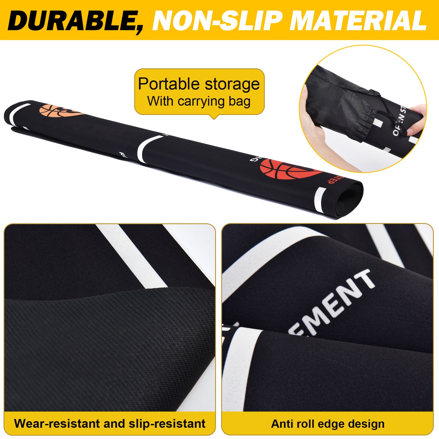 Basketball Footwork Training Mat For Beginners - 59 X 35 Inch Indoor Outdoor Skill Trainer - Visual Step Guide For Youth & Adults - Anti-Slip & Portable Drill Pad